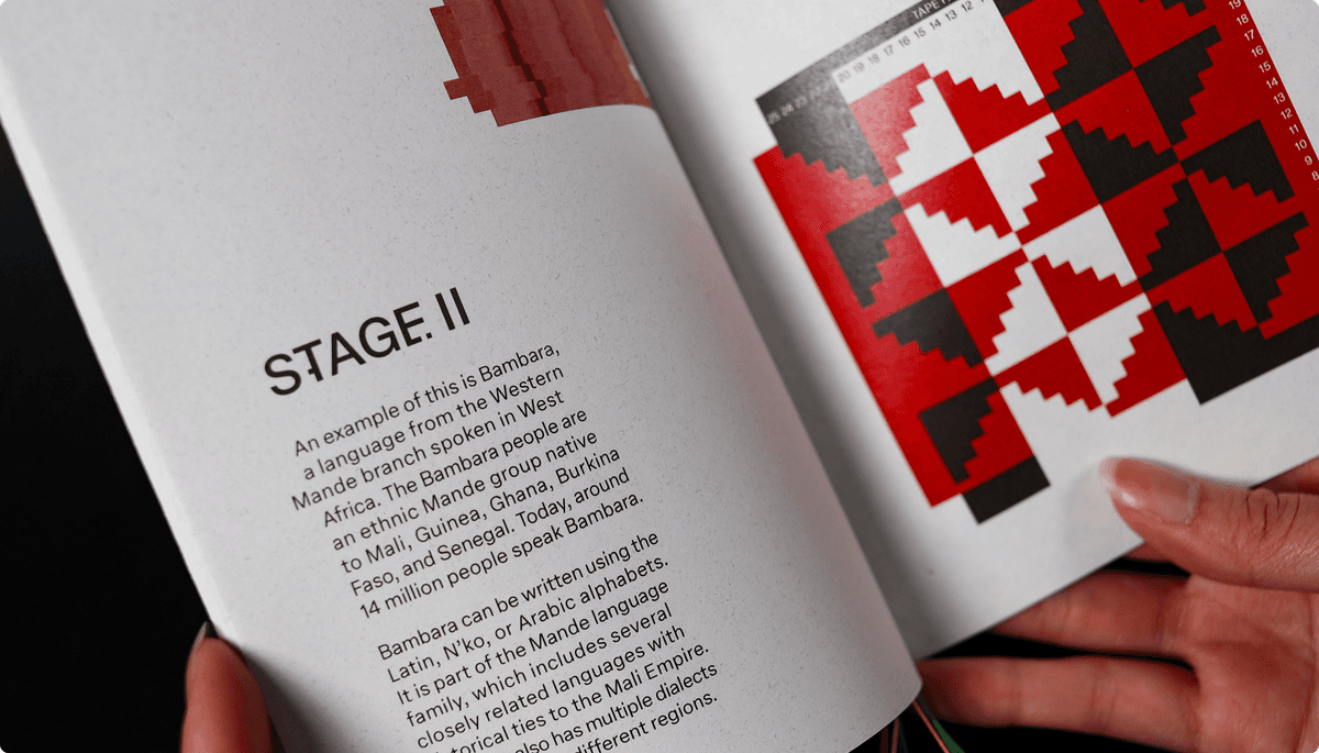 Woven in Colour book spread showing patterns and text